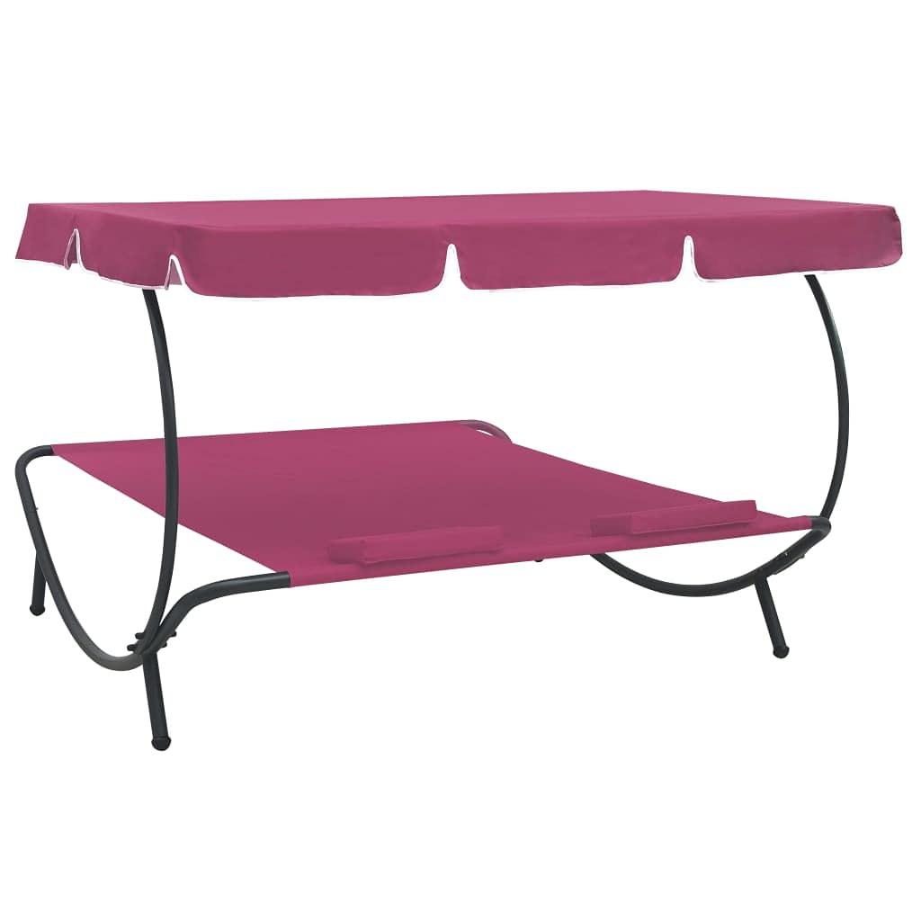 **vidaXL Outdoor Double Lounge Bed with Canopy & Pillows - Powder-Coated Steel Frame, Water-Resistant Oxford Fabric - Pink Patio Furniture for Poolside, Garden, or Backyard Relaxation**