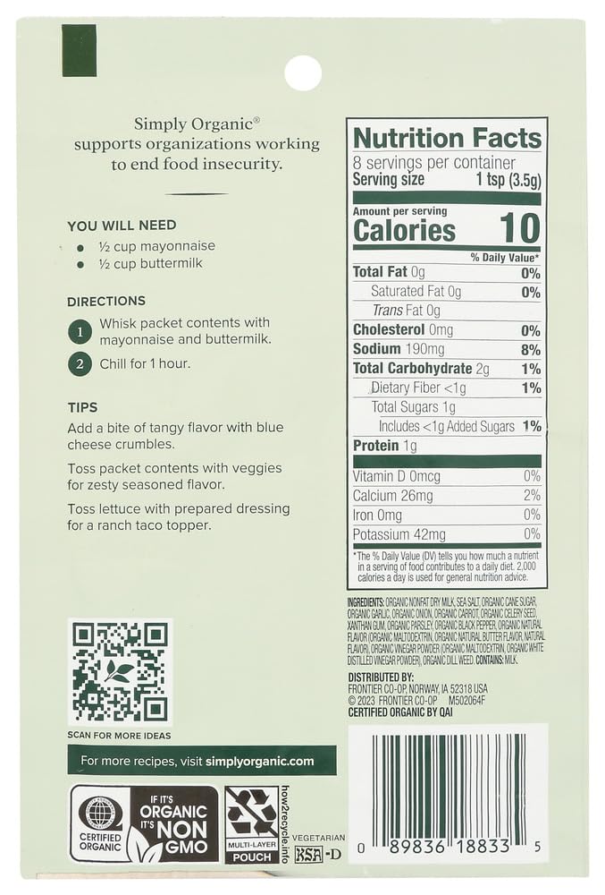Simply Organic Ranch Salad Dressing Mix (12 Pack, 1 Oz Each) - Gluten-Free & Non-GMO Seasoning for Salads, Dips, and Veggies - Perfect for Family Dinners & BBQs
