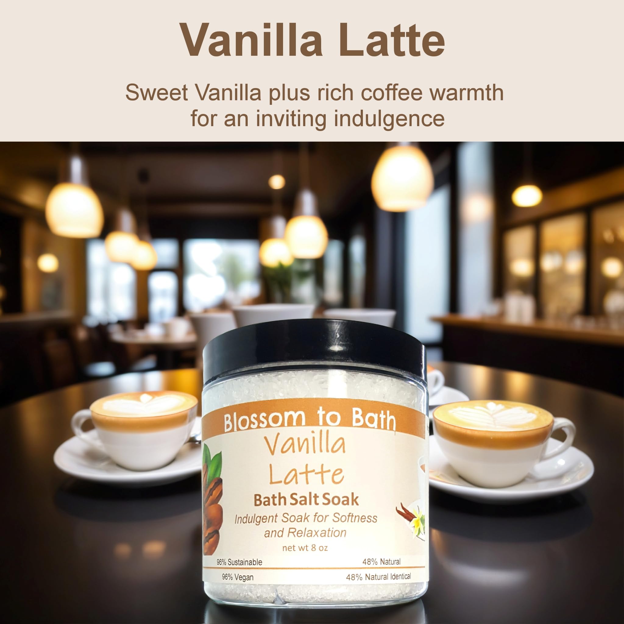 Vanilla Latte Bath Salt Soak - 8oz Phthalate-Free Relaxing Bath Salts with Rich Vanilla Aroma | Perfect for Stress Relief, Self-Care & Spa Nights at Home