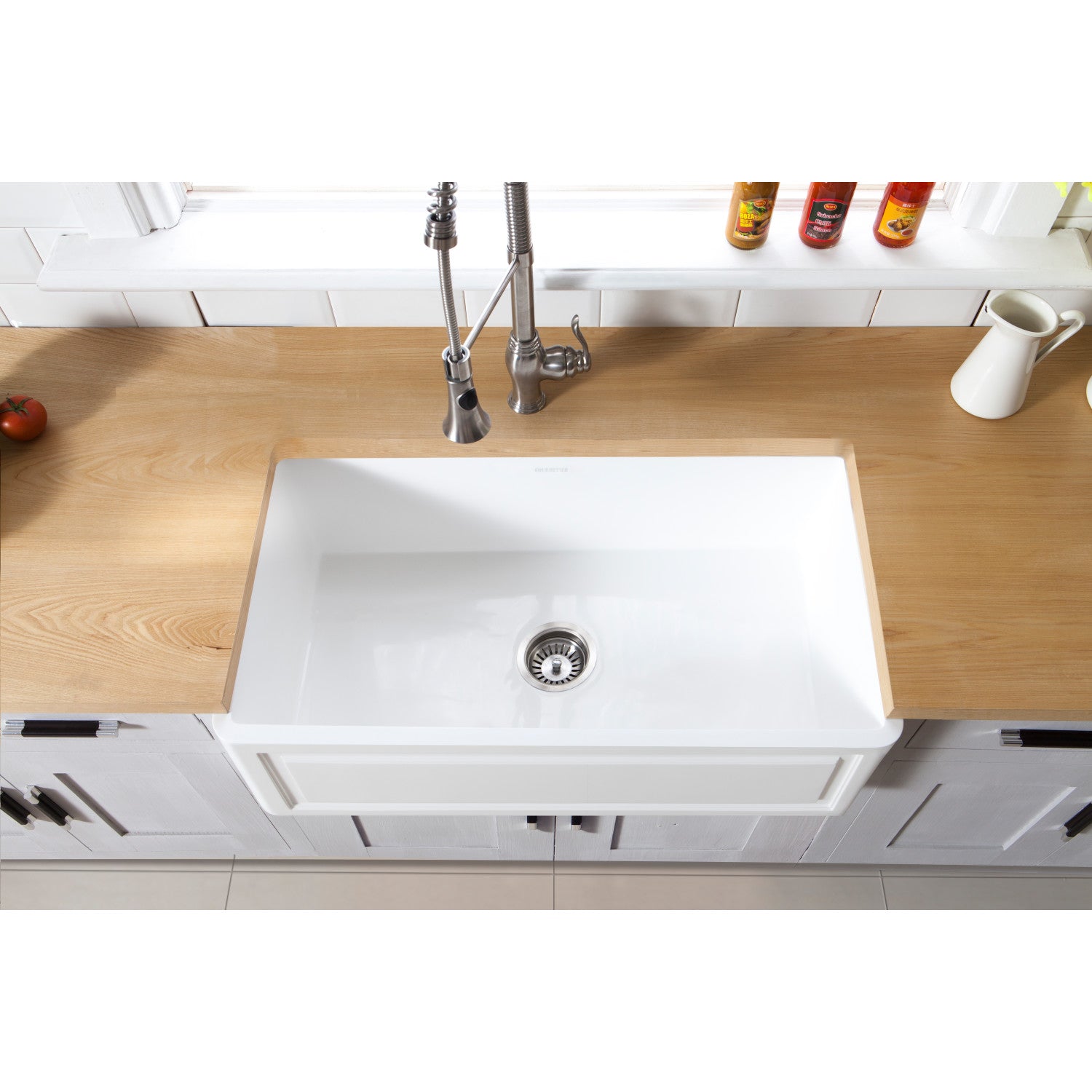 Arcticstone 33 Inch Matte White Farmhouse Kitchen Sink - Solid Surface Apron Front Single Bowl with Strainer - Perfect for Modern Farmhouse, Rustic & Country Style Kitchens
