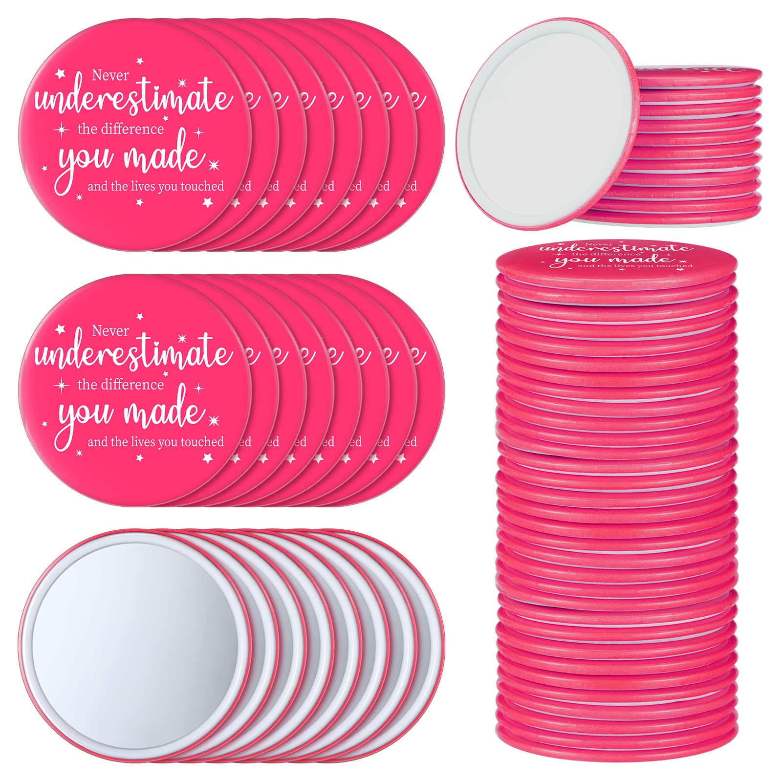 Hoolerry 24 Pack 2.8 Inch Round Pink Inspirational Compact Mirror - Bulk Makeup Mirror with Positive Quotes, Small Portable Travel Mirror for Purse, Pocket, Employee Gifts, Coworker Appreciation, Staff Recognition - Perfect for Daily Makeup Touch-ups, Travel Essentials, and Motivational Gifts