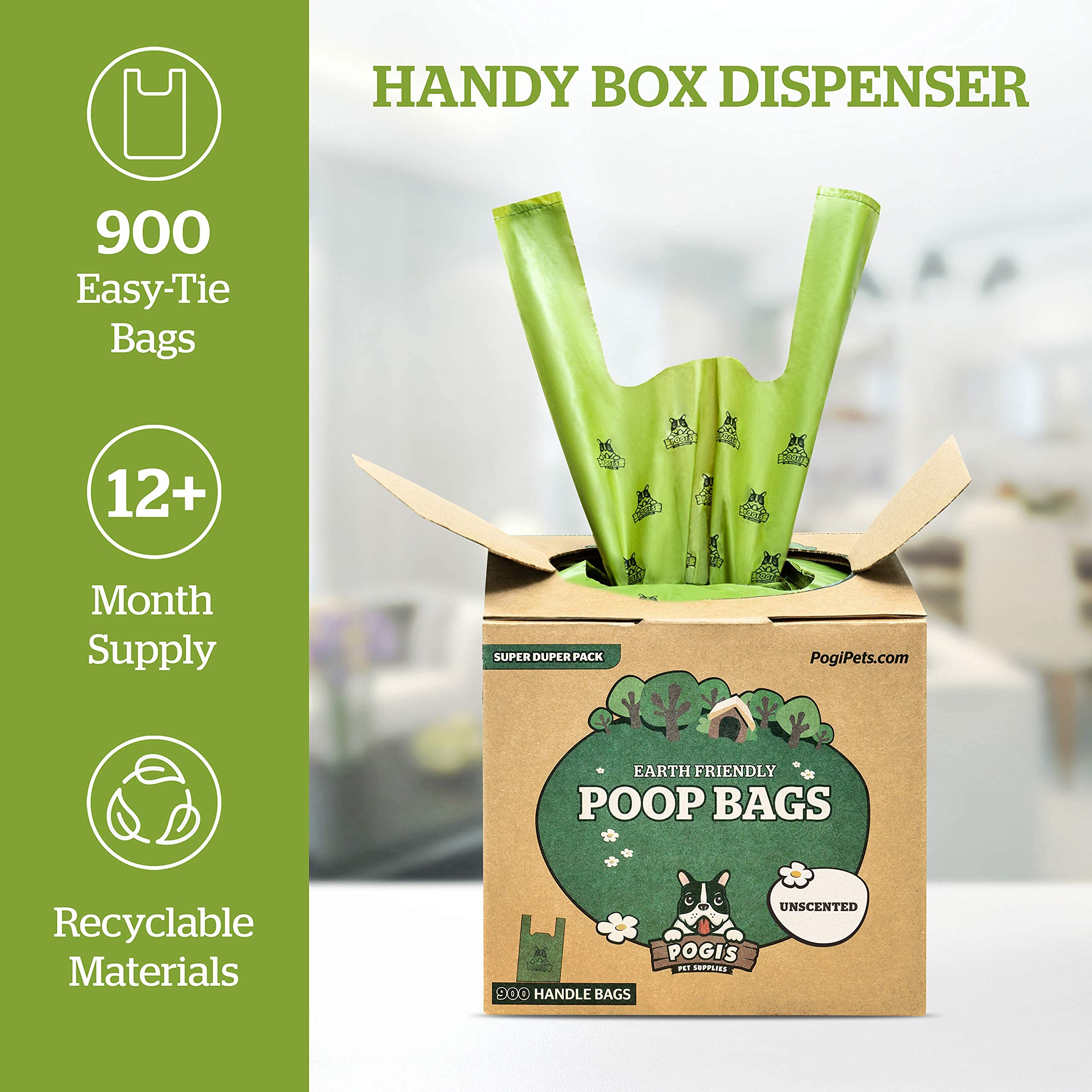Pogi's 900 Count Unscented Dog Poop Bags with Handles - Extra Thick Leak-Proof Pet Waste Bags for Dogs & Cats | Convenient for Walking, Park Visits & Backyard Cleanup