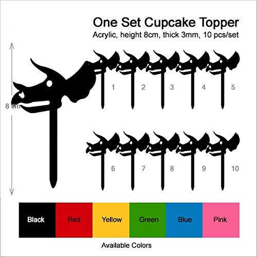 Dinosaur Triceratops Skull Fossil Silhouette Cupcake Toppers - 10pcs Acrylic Cake Decorations for Birthday, Wedding, Baby Shower & Jurassic Themed Parties