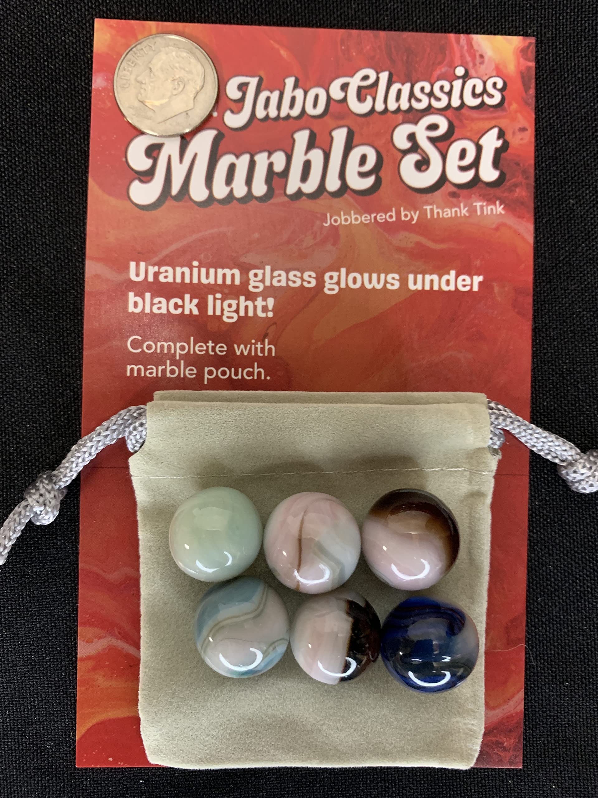 Uranium Jabo Classics Glow in The Dark Marbles Set - 6 Pack | High-Quality Glass Marbles for Kids Games, Collectibles & Nighttime Fun