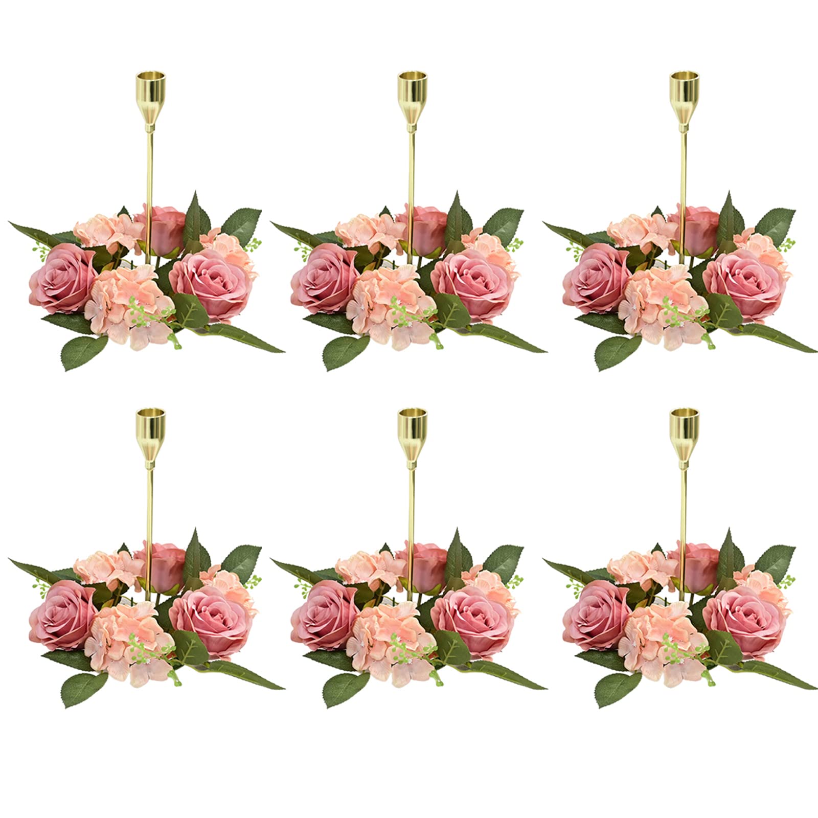 BEIJIALY 6-Pack Artificial Rose Candle Rings - 8 Inch Floral Candle Wreaths for Pillar Candles, Rustic Wedding Centerpieces & Christmas Table Decor | Perfect for Weddings, Holidays, and Home Decor