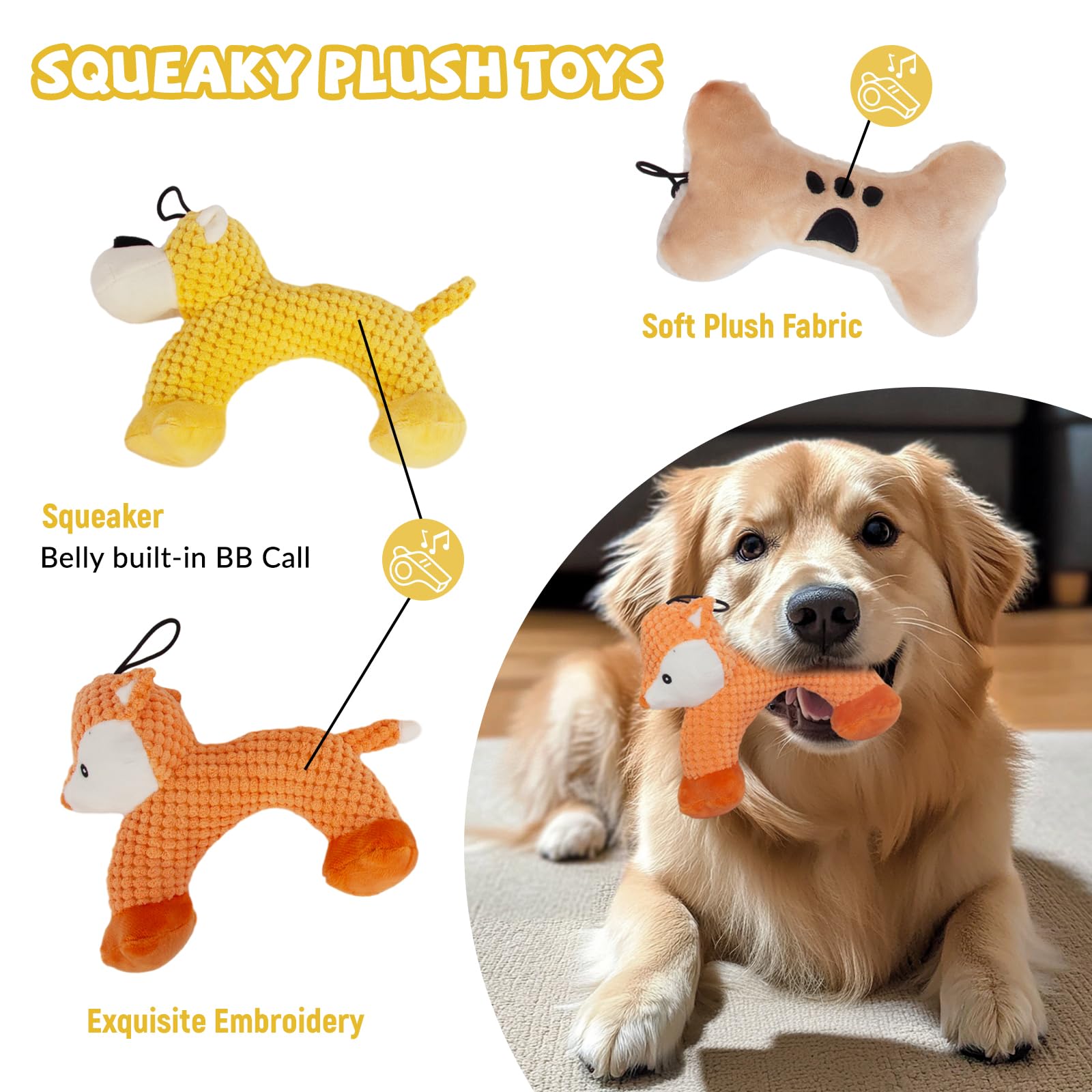 Durable Squeaky Dog Chew Toys for Puppies - No Stuffing Plush for Small to Large Breeds - Perfect for Teething & Playtime