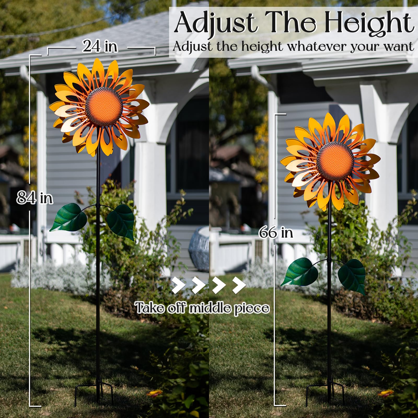 84 Inch Large Metal Wind Spinner for Yard and Garden - Double Sided Sunflower Outdoor Wind Sculpture - Perfect Birthday Gift for Women - Great for Patio, Lawn Decoration & Relaxing Garden Atmosphere