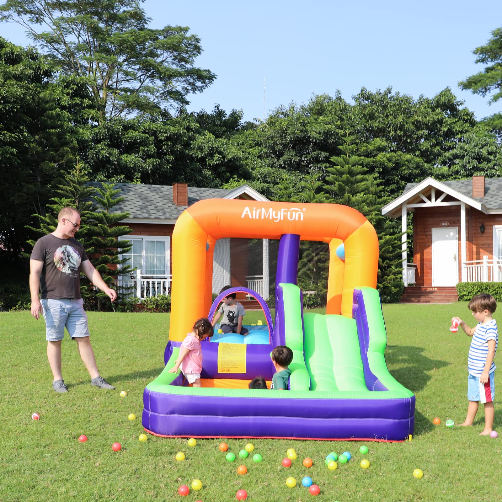 **AirMyFun Inflatable Bouncy House for Kids - Outdoor & Indoor Jumping Castle with Blower, Slide, and Bounce Area - Perfect for Birthday Parties, Backyard Play, and Family Gatherings**