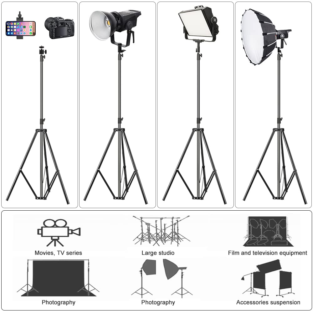 Professional 9.5ft Aluminum Alloy Adjustable Light Stand with Spring Cushion - Heavy Duty Photography Tripod for Speedlights, Ring Lights & Studio Equipment (2 Pack) - Perfect for Photo Studios, YouTube Videos & Portrait Photography