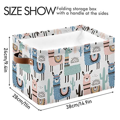 SEULIFE Foldable Storage Basket - Large Collapsible Organizer Bin with Handles for Toys, Bathroom & Closet (2-Pack) | Perfect for Nursery, Kids Room & Home Organization | Tropical Animal Llama Alpaca Cactus Design