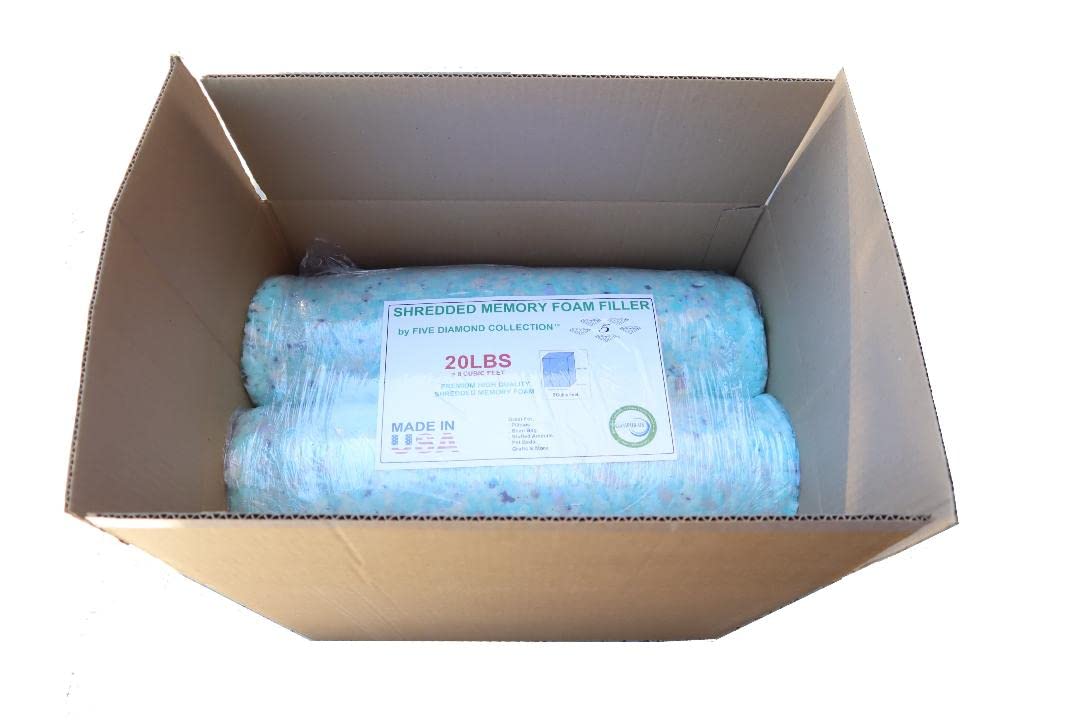 20 LBS Premium Shredded Memory Foam Refill - Soft Pillow & Cushion Stuffing for Beds, Bean Bags, Pet Beds, Furniture Repair - Ideal for Home, Office & Gym Use