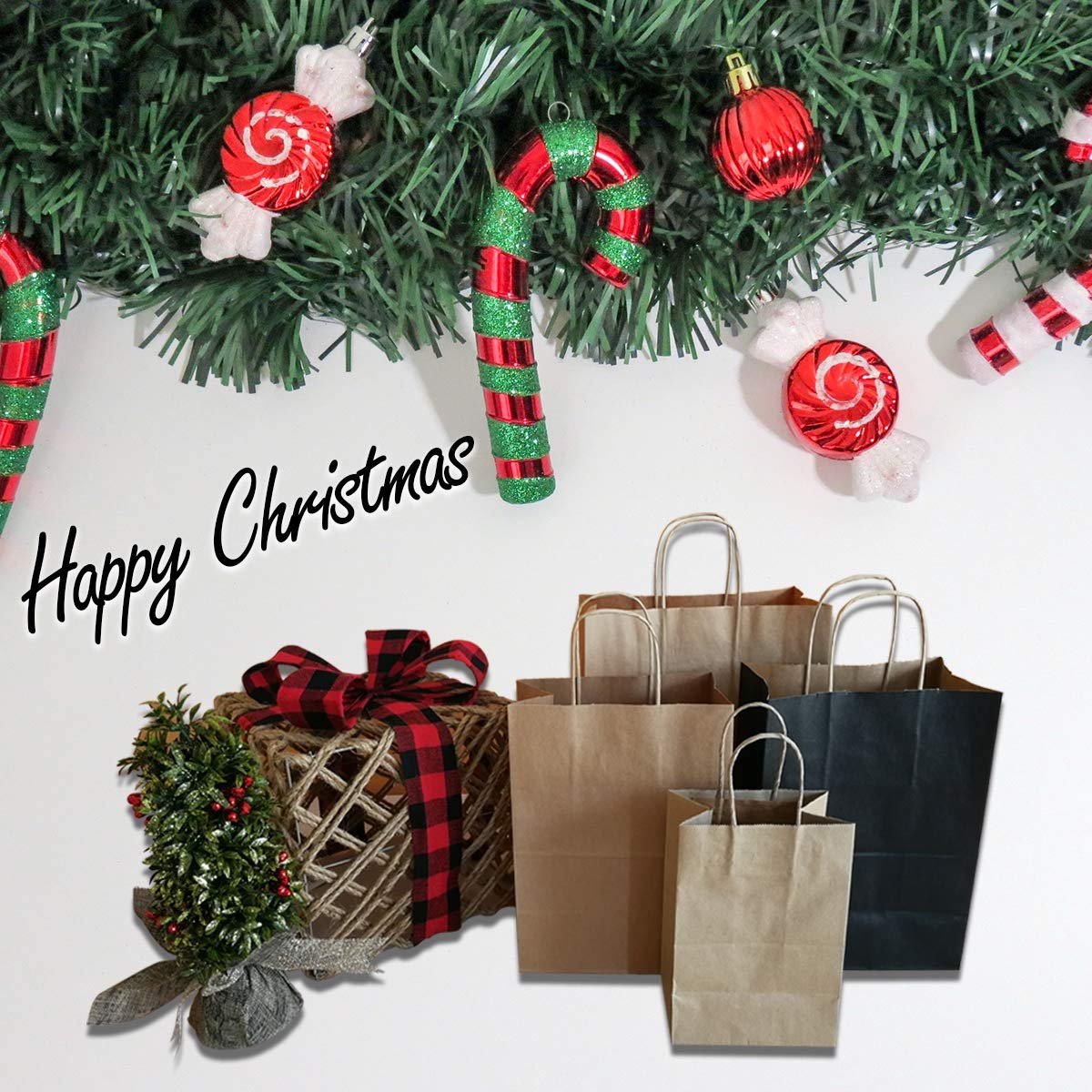 Qutuus 100-Pack Black Kraft Paper Gift Bags with Handles - 8x4.5x10 Inch Bulk Shopping Bags for Retail, Parties, Favors & Business | Eco-Friendly Merchandise Packaging for Stores, Weddings & Events