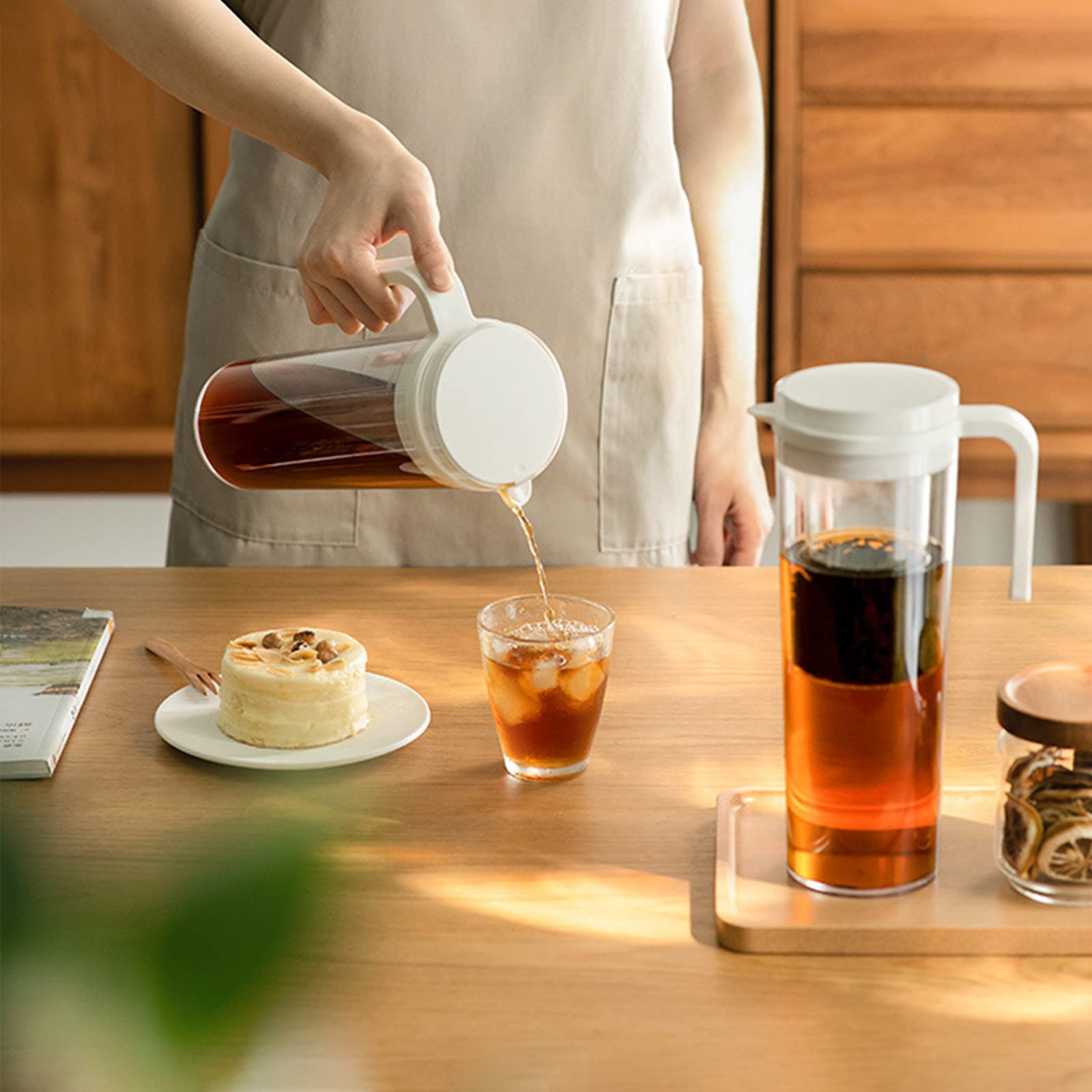 Cold Water Kettle with Lid & Tea Infuser - Perfect for Hot Tea, Iced Tea, Cold Brew & Fruit Infused Water | Heat-Resistant Pitcher for Summer Beverages | Ideal for Home, Office & Outdoor Use