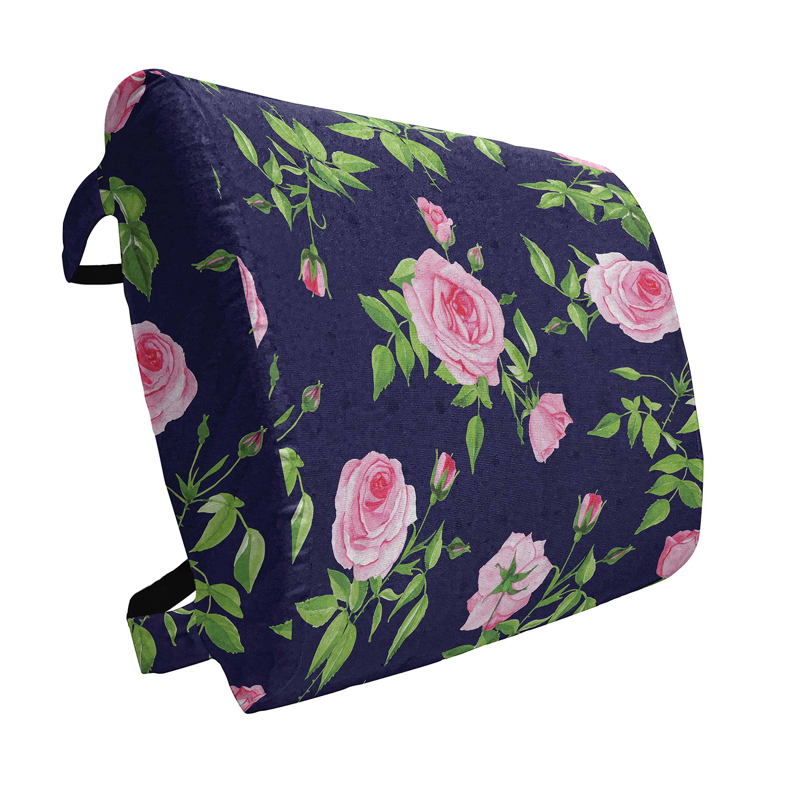 Ambesonne Vintage Floral Lumbar Support Pillow - Navy, Blush, Indigo, Green & Pink Roses Design, High-Density Foam for Office Chair & Car Seat (14