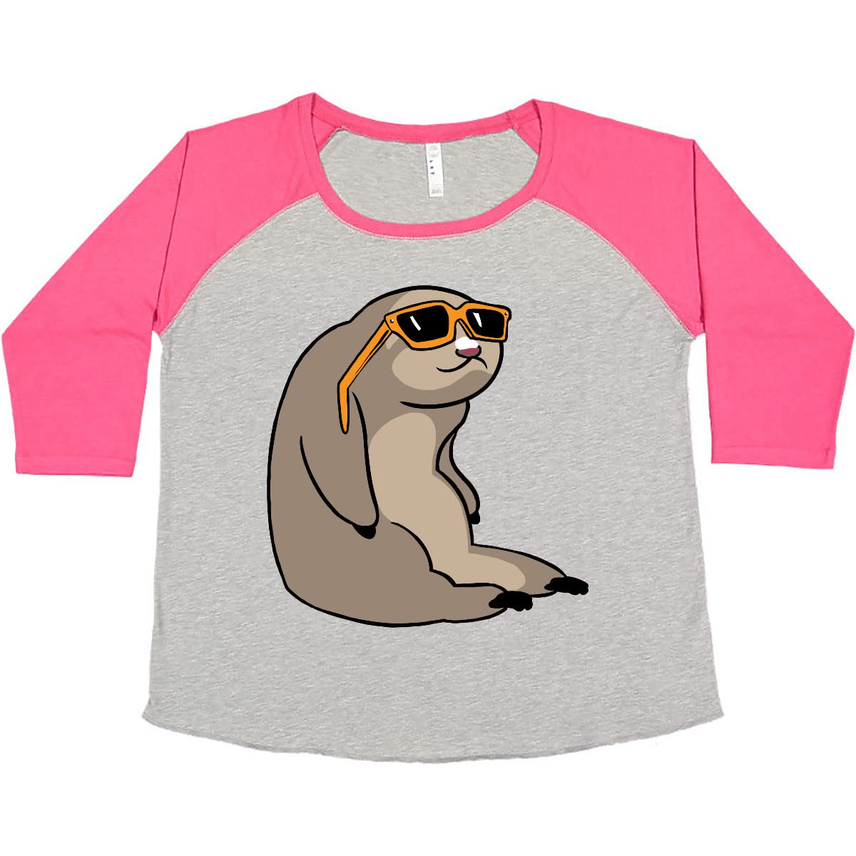 Inktastic Staycation Sloth in Sunglasses - Women's Plus Size Graphic Tee Shirt | Cute & Comfortable Vacation Loungewear for Relaxing at Home