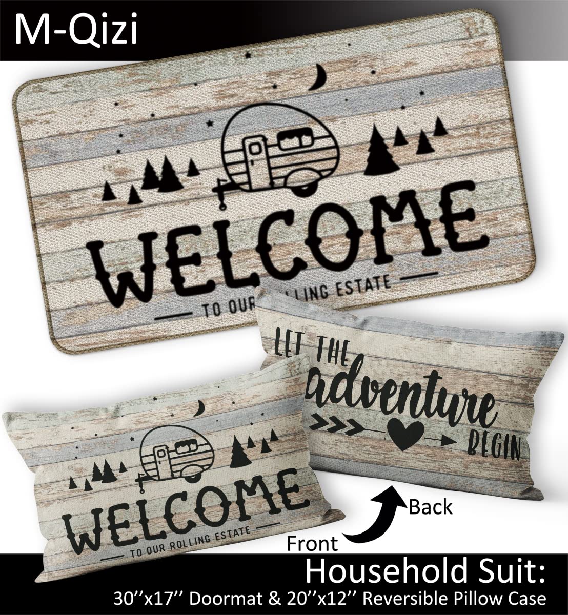 30''x 17'' Camping Doormat & 12''x 20'' Camper Pillow Cover Set - RV Decor & Cozy Camper Gifts for RV Owners | Perfect for RV Interior, Camping Trips & Outdoor Adventures