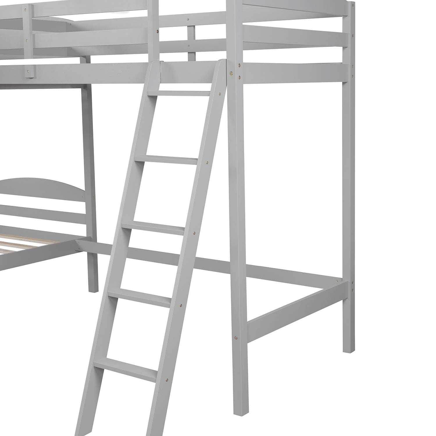 Merax Twin Over Twin L-Shaped Bunk Bed with Loft - Solid Pine Wood Bunk Bed for Kids, Teens & Adults - Space-Saving Gray Bunk Bed for Small Rooms - No Box Spring Needed - Perfect for Dorm, Bedroom & Guest Room