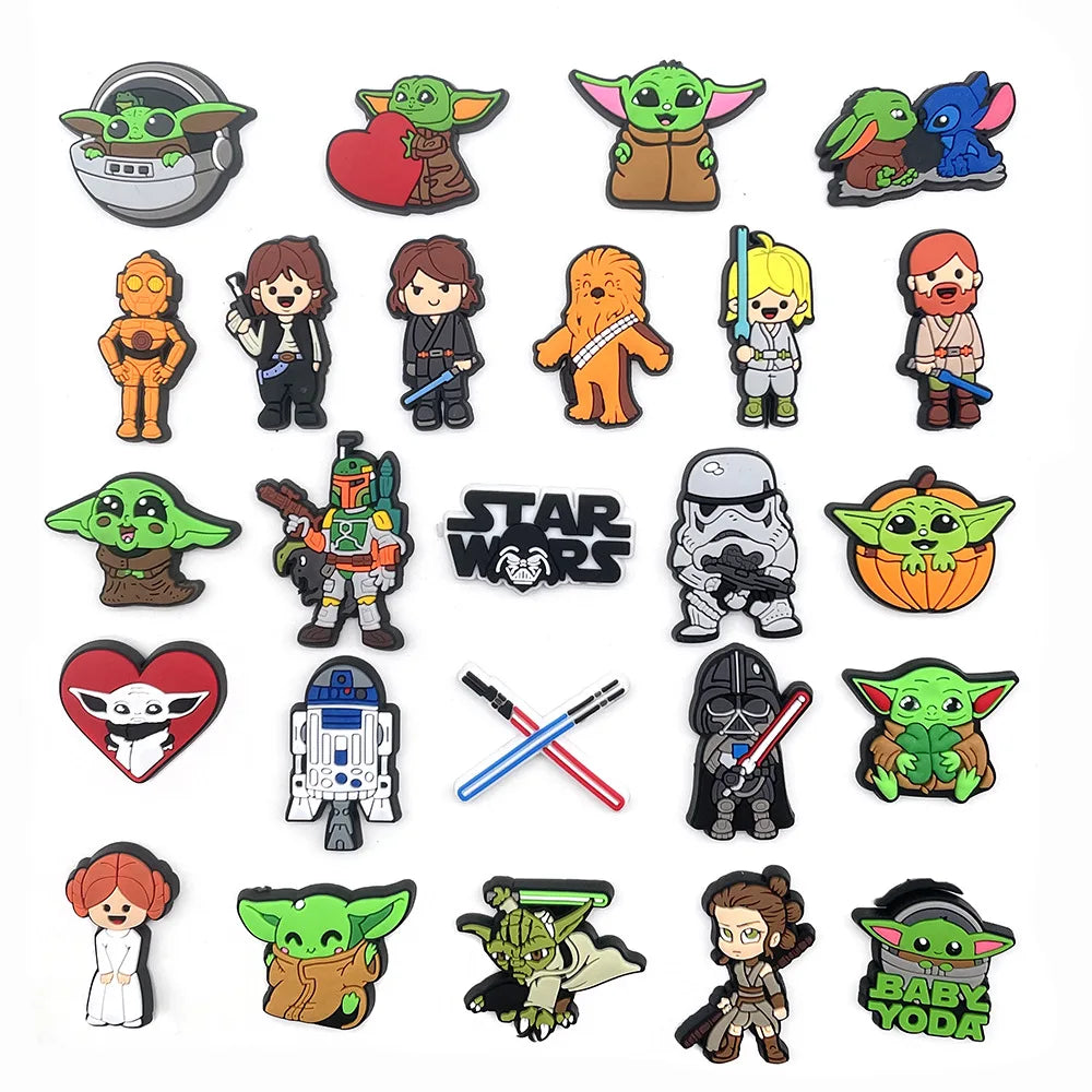 25 Styles Star Wars Yoda Shoe Charms for Crocs - DIY Decor Jibbitz for Kids & Adults - Waterproof Shoe Accessories for Slippers, Sandals & Water Shoes - Perfect Gift for Star Wars Fans & Crocs Lovers