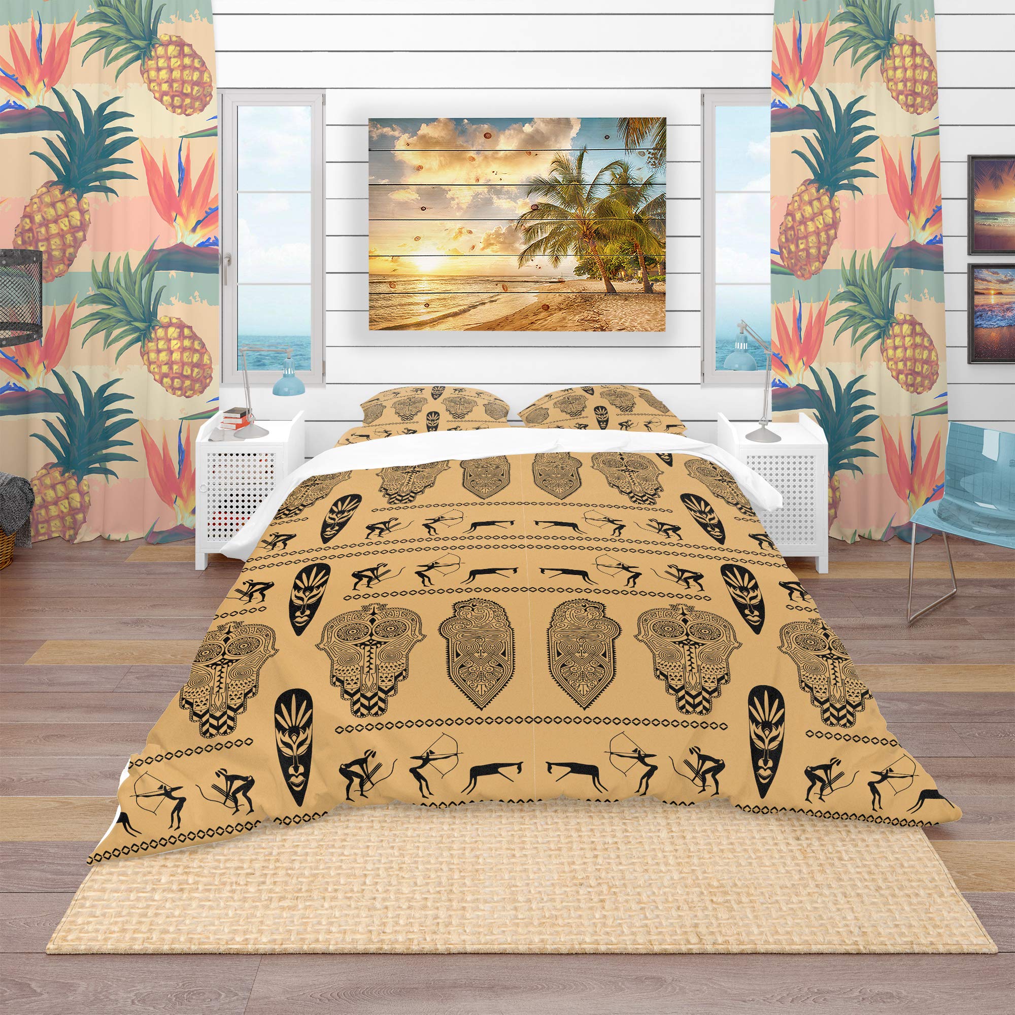 DesignQ African Print Tropical Duvet Cover Set - Queen Size Bedding with Vibrant Tribal Patterns - Perfect for Boho Bedroom Decor, Guest Room Makeovers & Cultural Home Accents