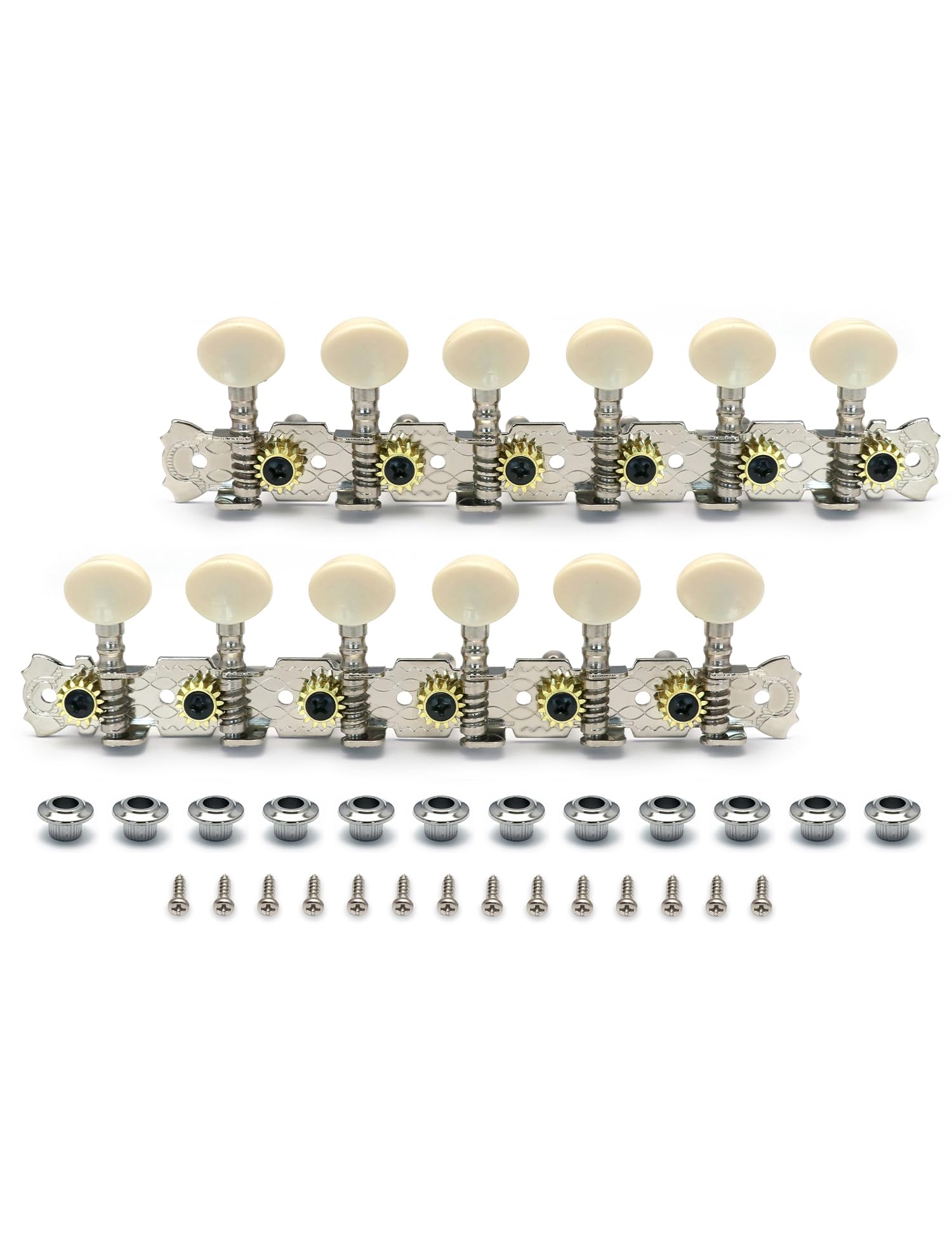 Metallor 12-String Acoustic Guitar Tuning Pegs - Chrome Plated Machine Heads (6L 6R) for Precise Tuning | Perfect for Guitar Maintenance & String Replacement | Ideal for Musicians, Luthiers & Guitar Enthusiasts