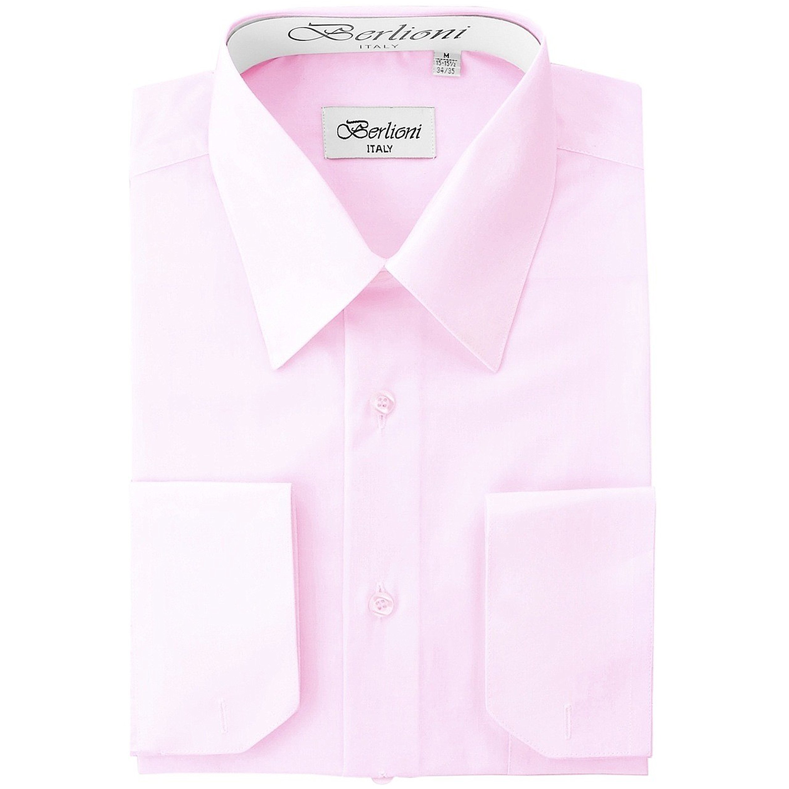 Premium Men's Dress Shirt with Convertible French Cuffs - Classic Pink Formal Shirt for Business & Weddings - Size Large (16-16.5