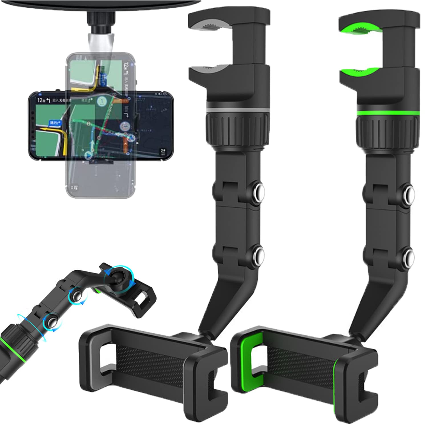 Rotato Grip Universal 360° Adjustable Car Phone Holder - Auto Mirror Mount for iPhone, Samsung & Smartphones - Perfect for GPS Navigation & Hands-Free Driving