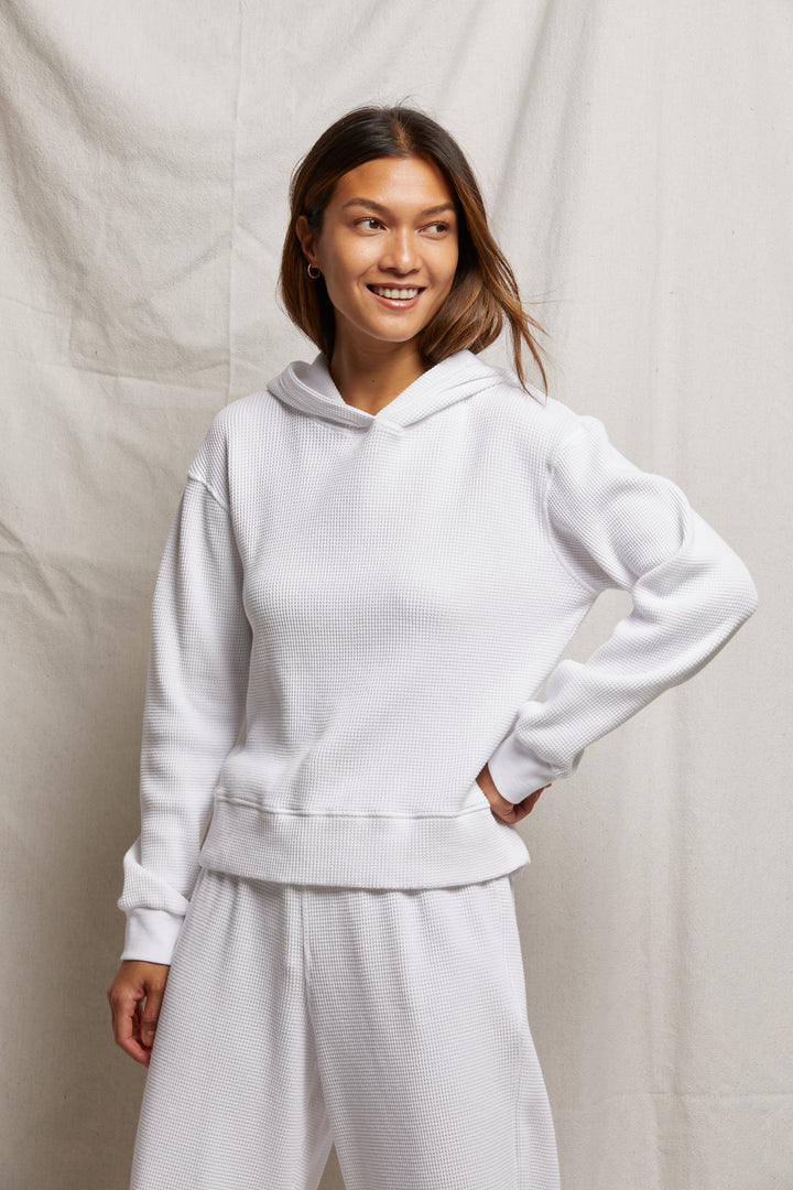 Perfect White Tee for Women | Soft Cotton Essential T-Shirt | Azalia Waffle Hoodie | Cozy Oversized Pullover Sweatshirt | Casual Outfit & Loungewear