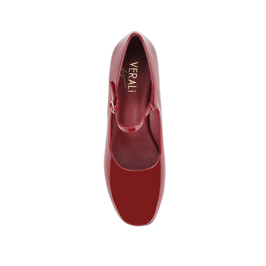 Kenna Mary Jane Block Heels - Wine Patent Leather Women's Shoes for Work, Office & Special Occasions