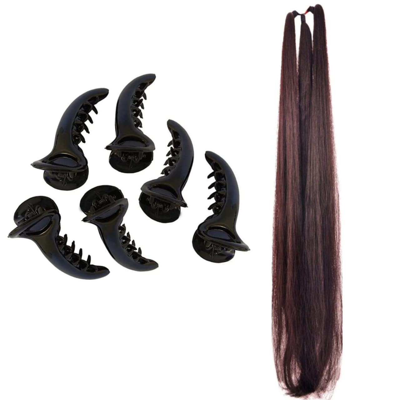 6 Pcs Black Banana Hair Clips with 1 Pcs Ball Hair Tie - Hair Accessories for Women & Girls - Perfect for School, Work, Parties and Daily Styling