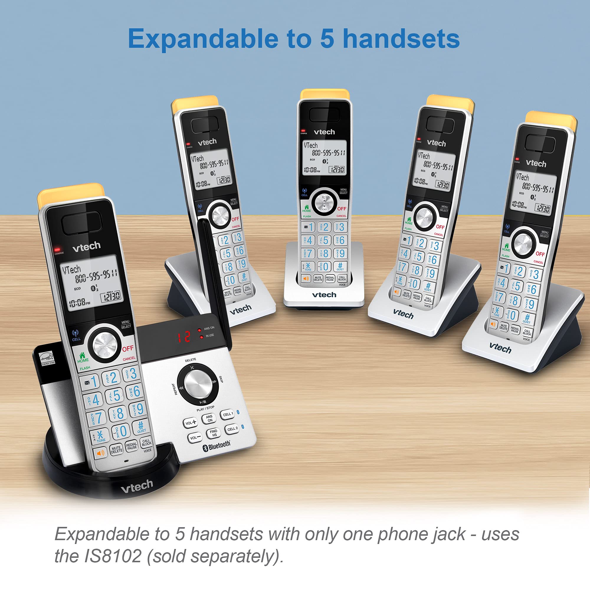 VTech IS8121-4 Super Long Range 2300 Feet DECT 6.0 Bluetooth Cordless Phone System with Answering Machine, Call Blocking, Cell Phone Connect & Intercom - Expandable to 5 Handsets for Home & Office Use
