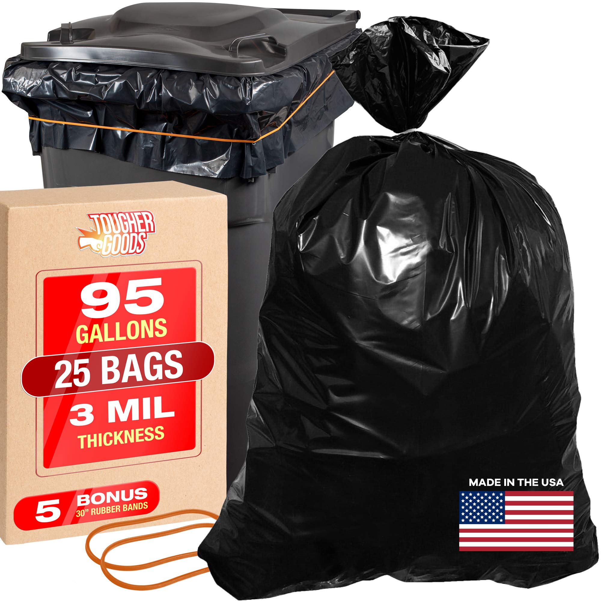 **Tougher Goods 3 Mil Contractor Bags - 95 Gallon Heavy Duty Black Trash Bags for Commercial & Industrial Use, Yard Waste, Storage - 61