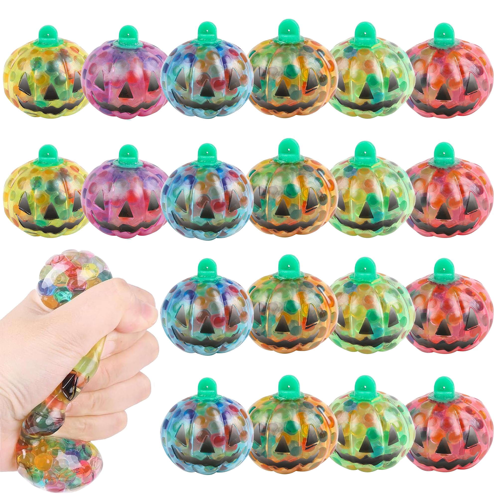 ArtCreativity 24-Pack Halloween Pumpkin Squeeze Toys - Stress Relief Squishy Toys for Kids in 6 Colors - Non-Candy Halloween Party Favors & Goodie Bag Fillers - Sensory Fidget Toys for Classrooms, Trick-or-Treating & Anxiety Relief