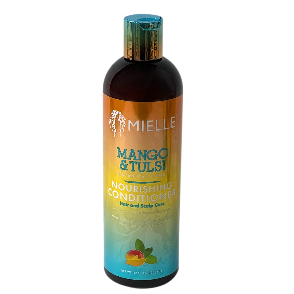 Mielle Mango & Tulsi Hair Care Bundle - Nourishing Shampoo, Conditioner & Styling Gel with Mango Butter & Tulsi Leaves - 3 Piece Set for Dry, Damaged Hair - Perfect for Daily Hydration & Frizz Control