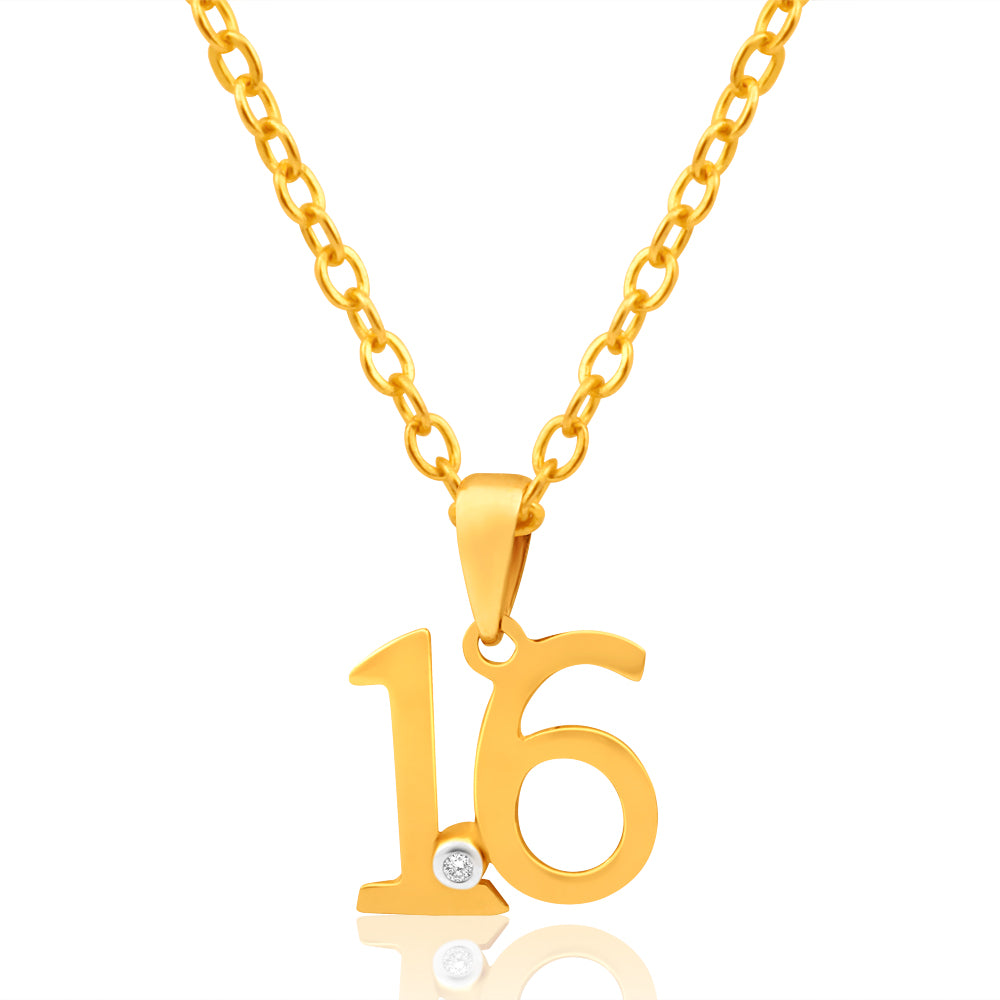 9ct Yellow Gold 16 Pendant Set With 1 Diamond - Elegant Jewelry Gift for Women, Anniversary & Special Occasions