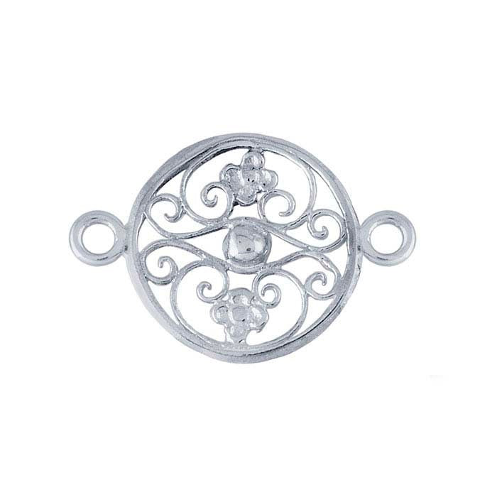 Sterling Silver Filigree Floral Round Link Components for Jewelry Making - DIY Custom Beading Supplies (Pack of 2) - Perfect for Necklaces, Bracelets, and Earrings