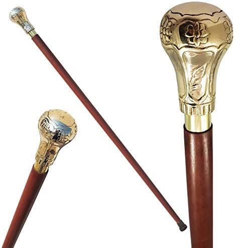 Premium Rosewood Walking Cane with Shining Brass Knob Handle - Elegant Wooden Walking Stick for Men & Women - Perfect for Hiking, Fashion Accessory, and Mobility Support