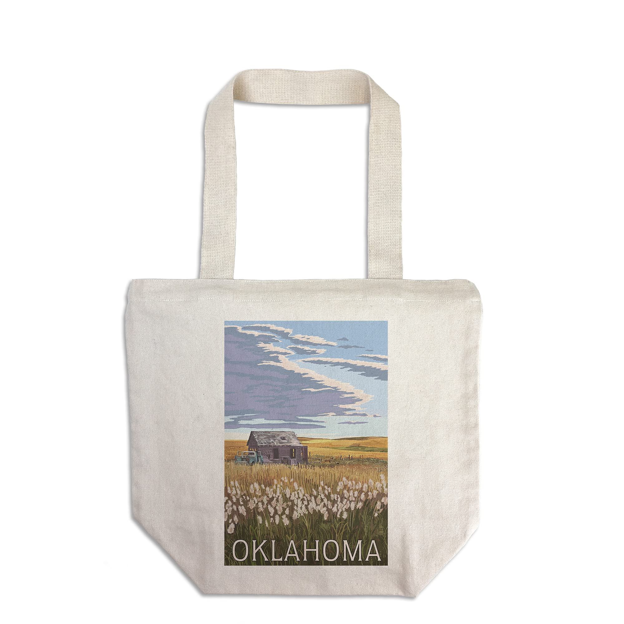 Oklahoma Wheat Field and Shack Tote Bag - 100% Cotton Canvas Reusable Shopping Bag for Groceries, Beach & Farmers Market