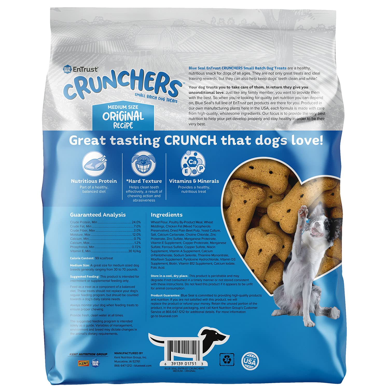 Blue Seal Kent Entrust Crunchers - Medium Dog Treats, Original Recipe - Crunchy Oven Baked Biscuits with Premium Ingredients, Healthy Snack for Training & Rewards - Made in USA, 3.5-Pound Bag - Perfect for Daily Treats, Obedience Training, and Dental Health