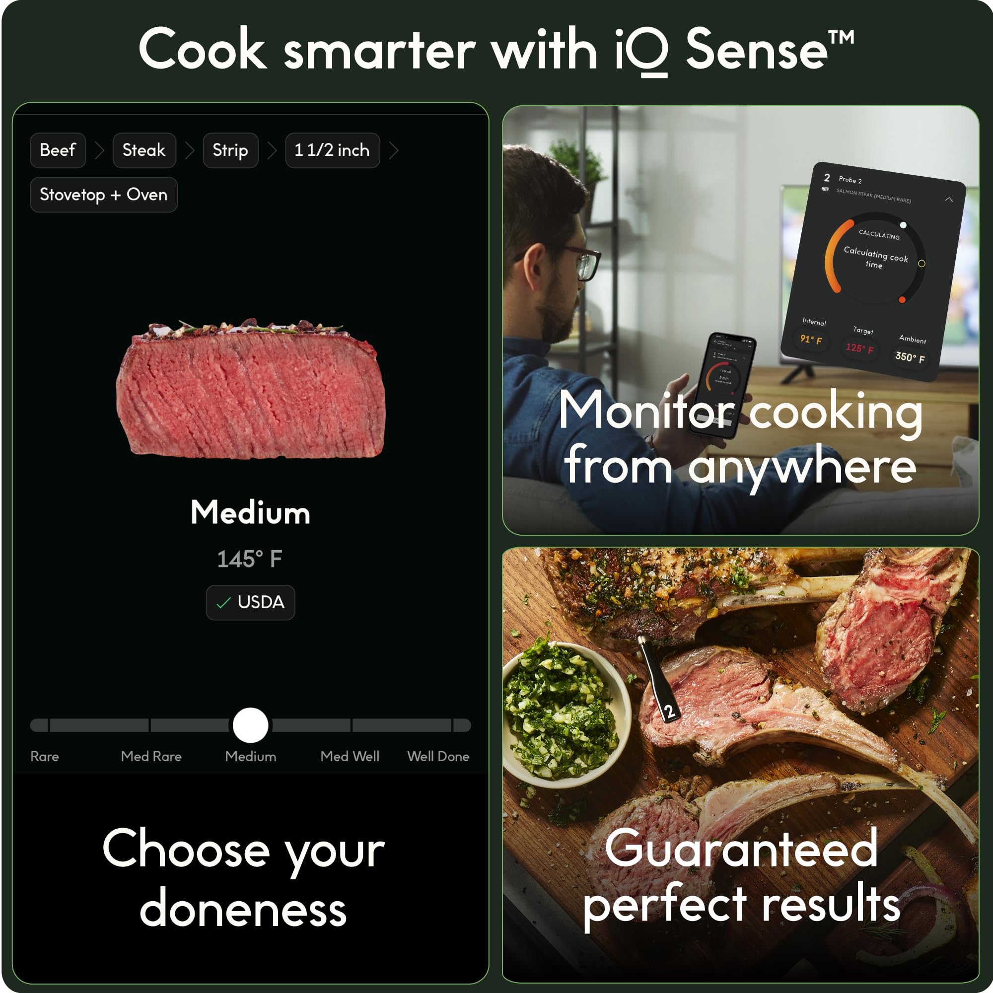 CHEF iQ Sense Smart Wireless Meat Thermometer with 2 Ultra-Thin Probes - Bluetooth BBQ Thermometer for Grilling, Smoking & Oven Cooking - Perfect for Steak, Turkey & Remote Food Monitoring