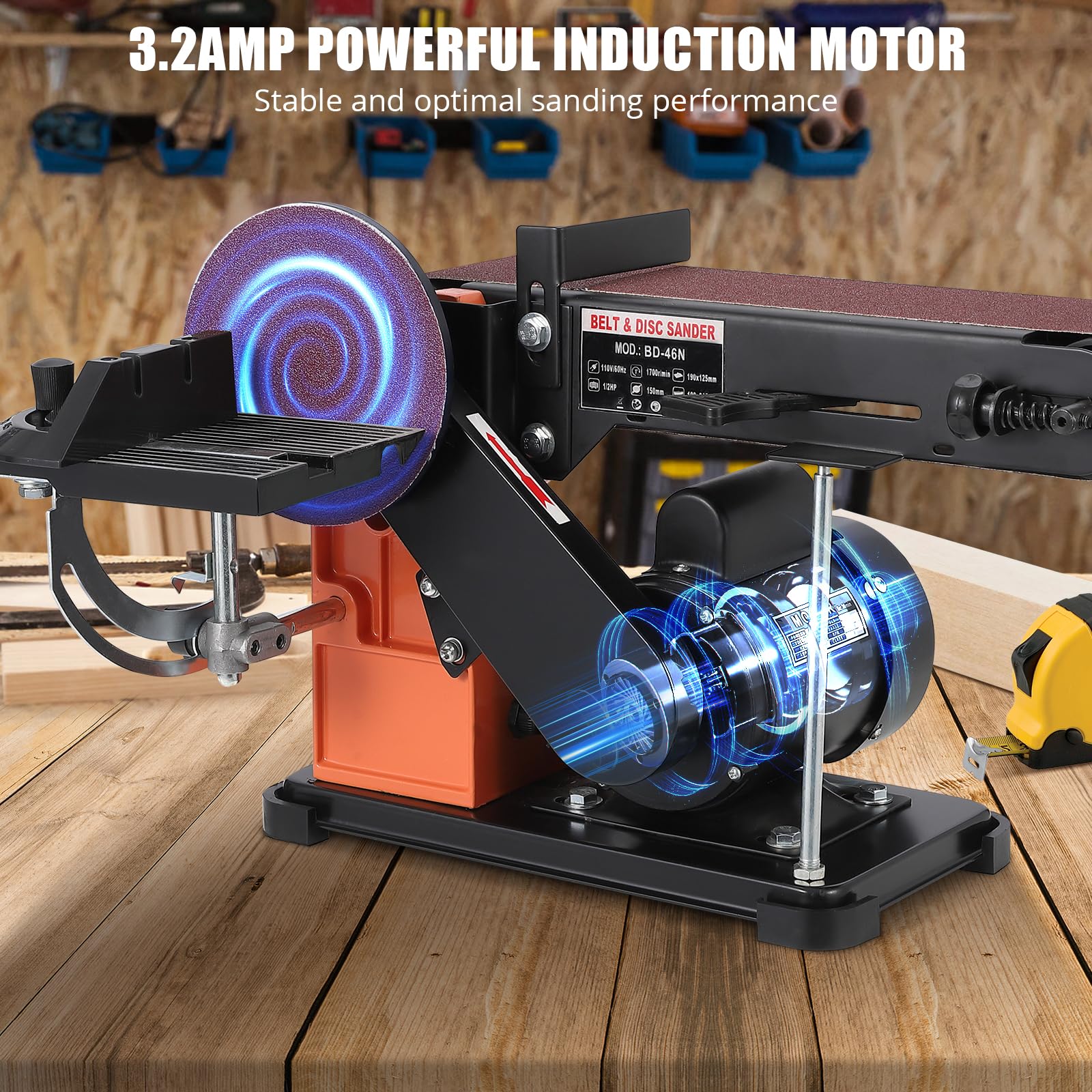 Powerful 1/2HP Benchtop Belt & Disc Sander - 4