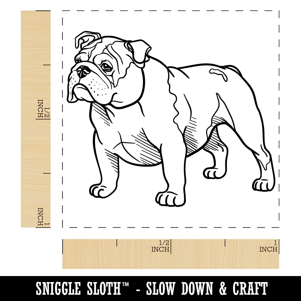 Gentle English Bulldog Pet Dog Self-Inking Rubber Stamp - 1 Inch Small Custom Stamp with Blue Ink - Perfect for Scrapbooking, Card Making & DIY Crafts
