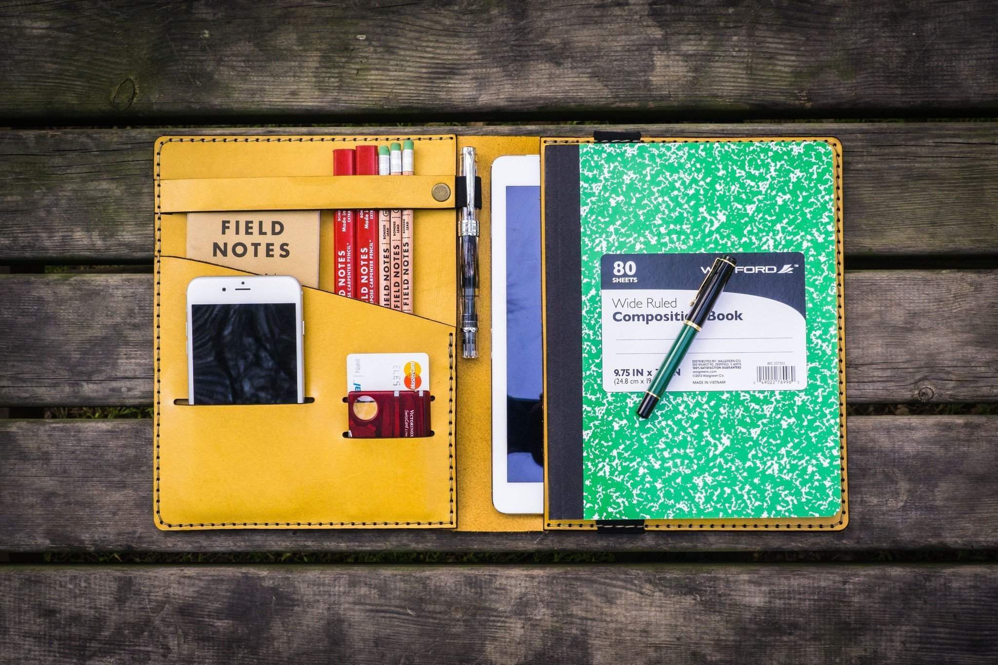 Premium Yellow Composition Notebook Cover with iPad Air Pro Pocket - Perfect for Students, Professionals & Note-Taking Enthusiasts