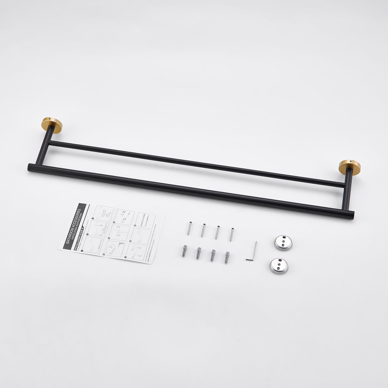 Miyili 30-Inch Double Towel Bar - SUS 304 Stainless Steel Bathroom Towel Rack Holder - Wall Mount Black & Gold (A01BG75B) - Perfect for Bathroom, Spa, and Hotel Decor