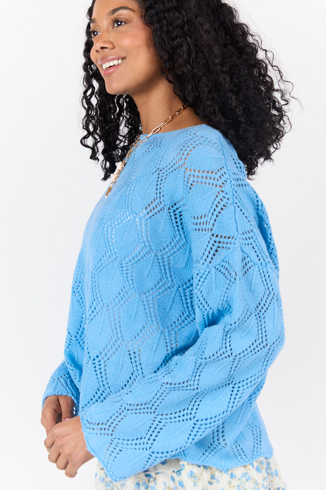 By The Bay Blue Open Knit Sweater for Women - Lightweight Loose Fit Cardigan - Perfect for Spring & Fall Layering - Beach Cover Up & Casual Outings
