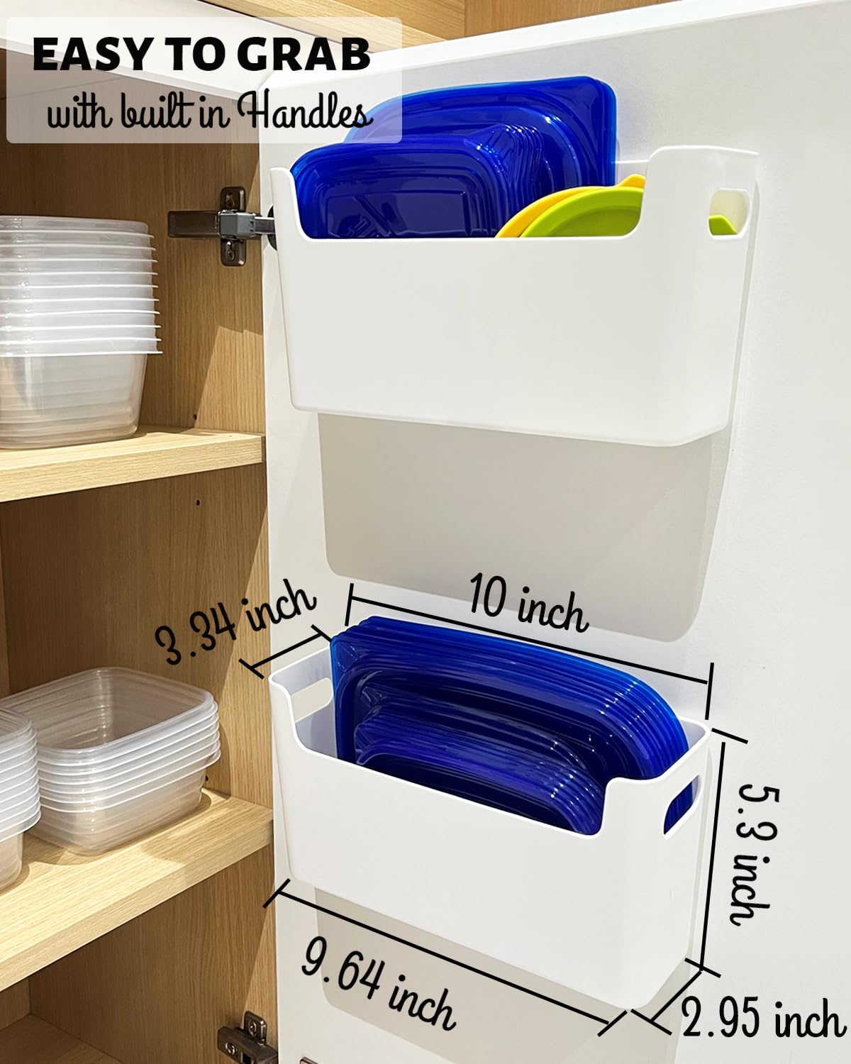 MaraFansie 2-Pack Over Cabinet Organizer - No Drill Adhesive Lid Storage Caddy, Space Saving Door Organizer for Kitchen & Bathroom (White) - Perfect for Spice Racks, Cleaning Supplies & Toiletries Storage