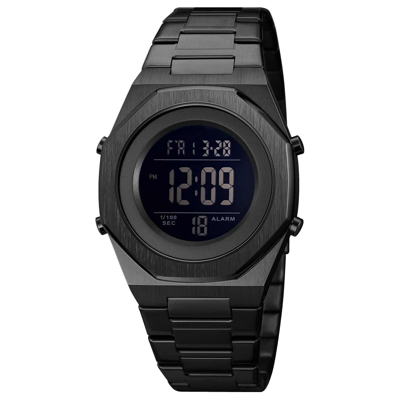 Premium Stainless Steel Digital Men's Watch - Hexagon Designer Waterproof Watch with Alarm, Date & LED Light - Ideal for Casual, Business & Outdoor Activities