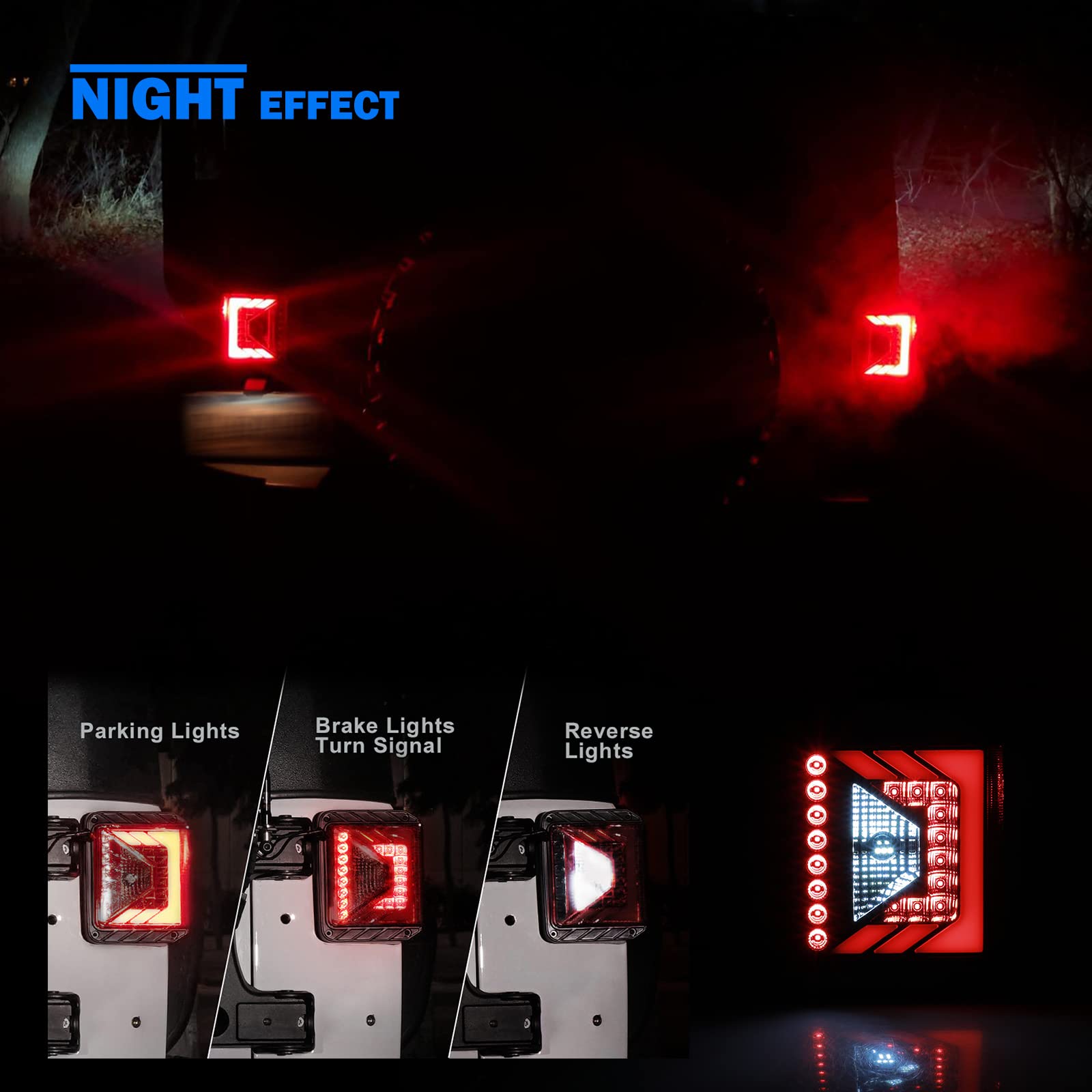 WOLFSTORM LED Tail Lights for 2007-2018 Jeep Wrangler JK/JKU - Black Smoke Lens Replacement Pair - Off-Road & Night Driving Safety Lights