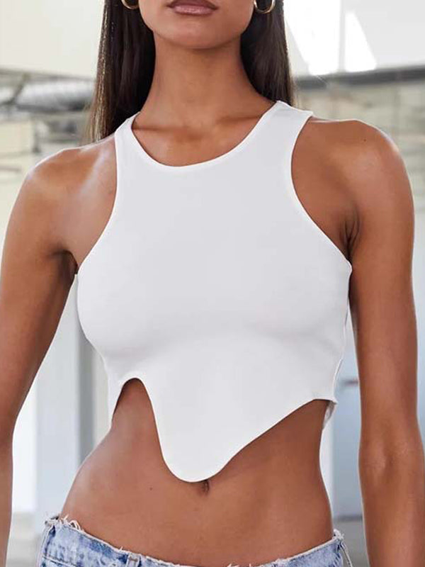ZASUWA Women's Sexy Round Neck Asymmetrical Design Tank Tops - Perfect for Summer Outfits, Beachwear, and Casual Fashion