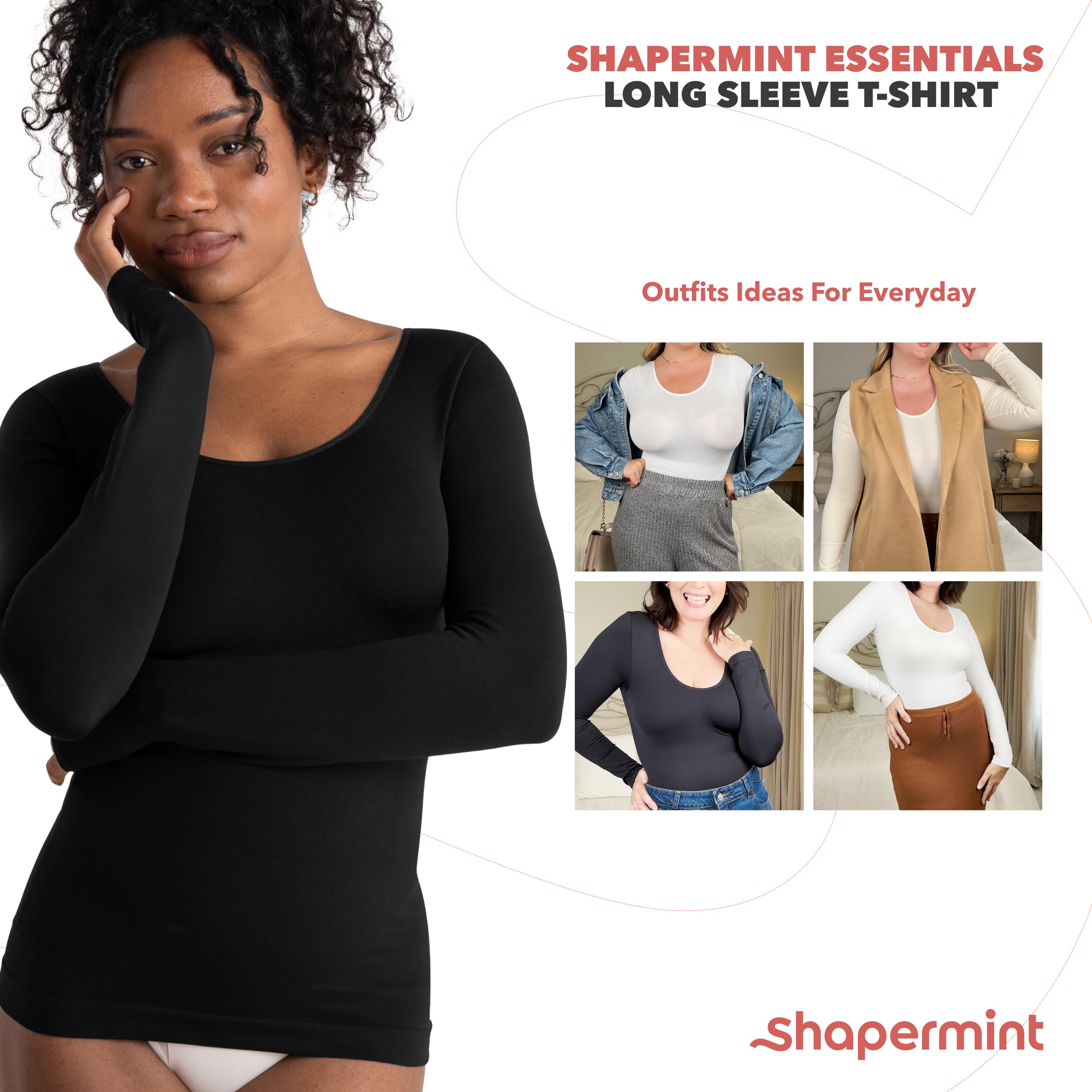 Shapermint Women's Long Sleeve Cami Shaper - Slimming Compression Shirt for Women | Perfect for Layering, Workout & Everyday Wear