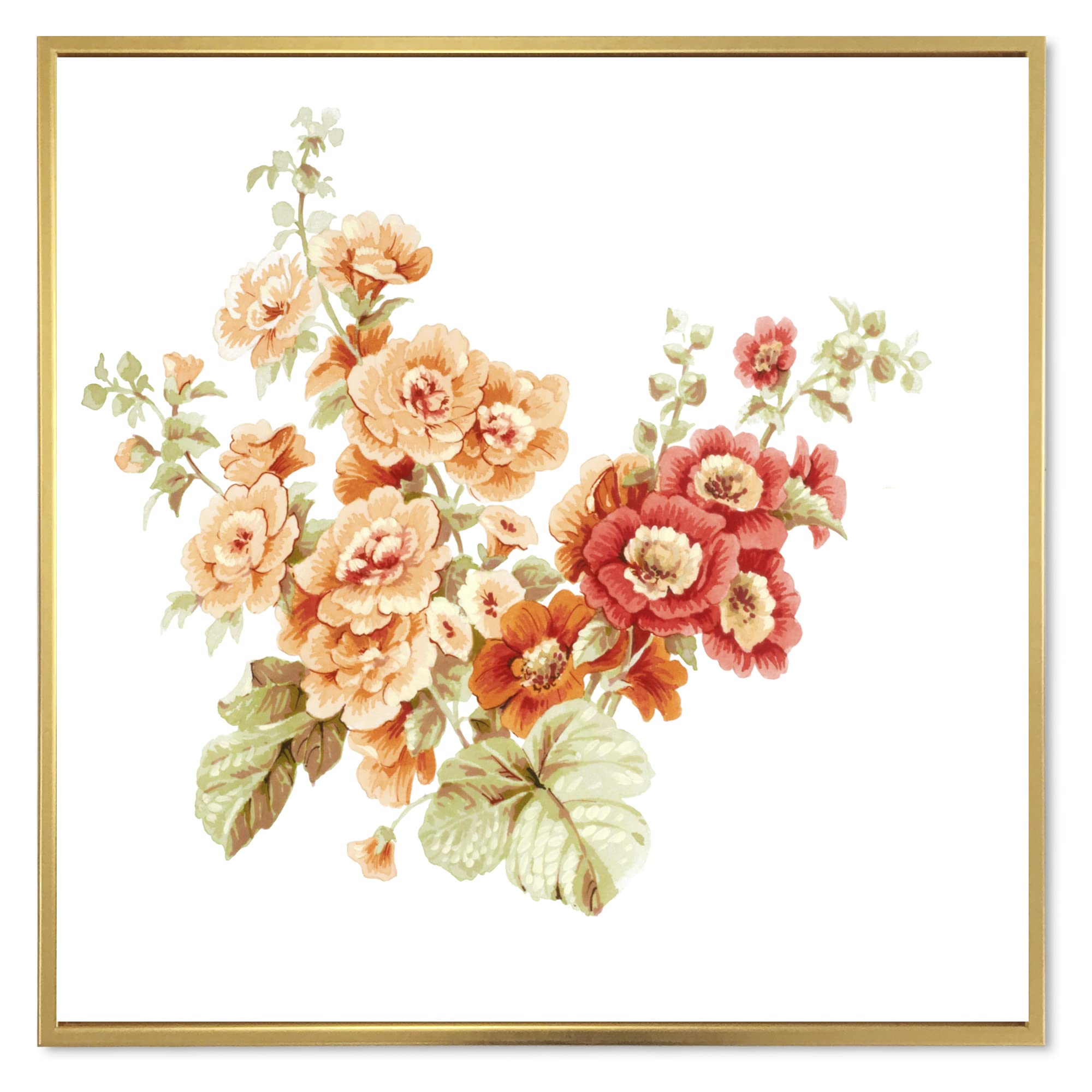 DesignQ Orange and Red Wildflowers Framed Canvas Wall Art Print - Traditional Floral Painting for Living Room, Bedroom & Office Decor